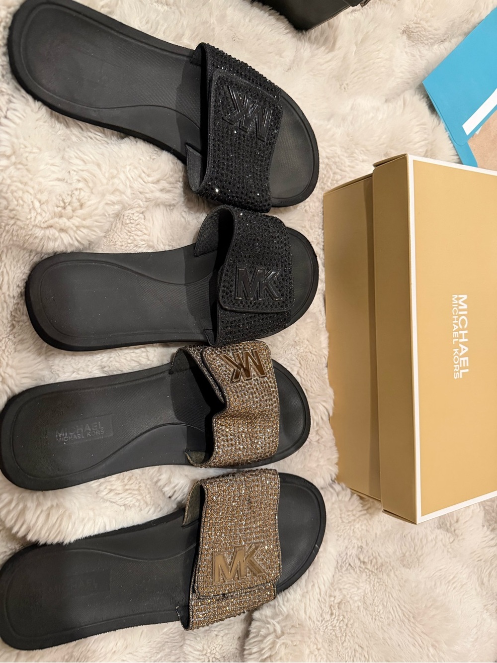 Michael Kors Women's Crystal-Embellished Slide Sandals - Black & Bronze